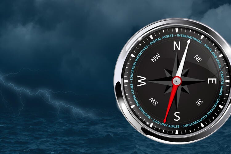a compass on a blue background