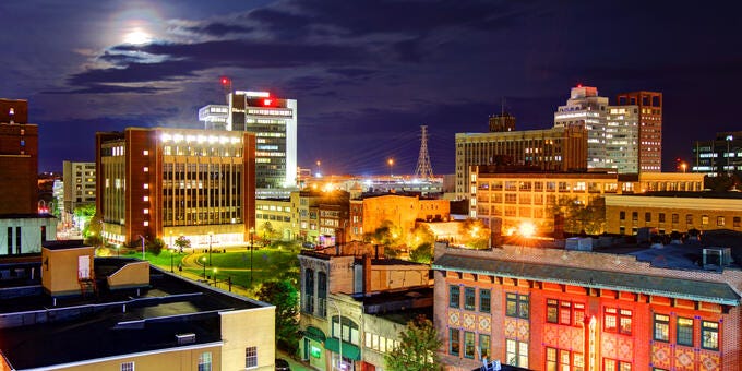a city with buildings and streets