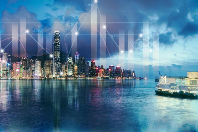 a city skyline at night