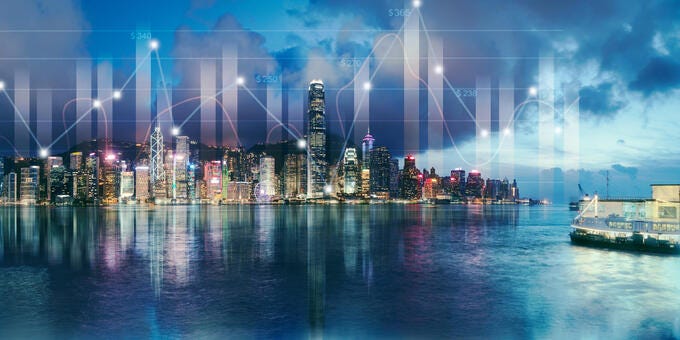 a city skyline at night