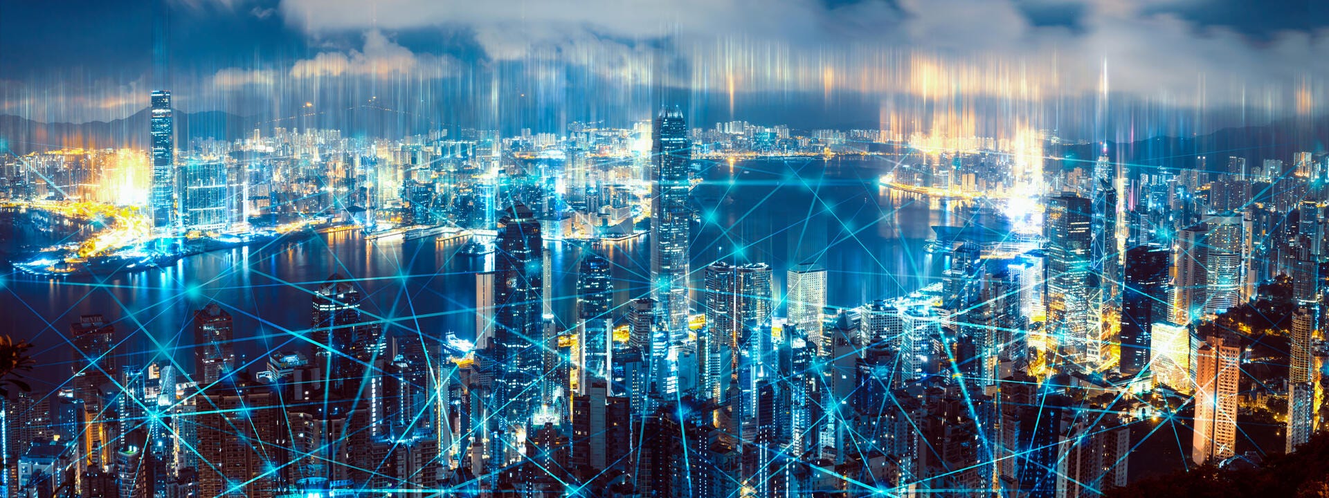 a city at night network connect technology